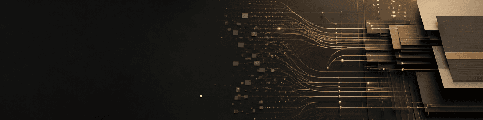 Abstrakte Grafik: vernetzte Informationen in Gold auf Schwarz